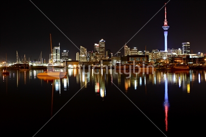 Auckland City Lights Reflected in Marina Water