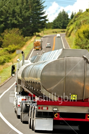 Milk tanker / truck on main road