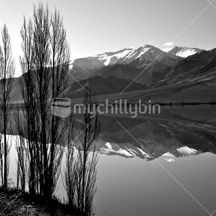 Mountains Reflected in Lake (B/W)