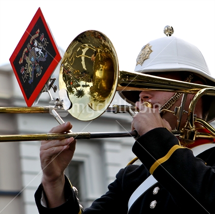 Trombone player in New Zealand Naval Marching Band