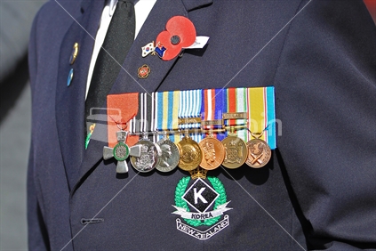 ANZAC - war service medals on parade including NZ Order of Merit