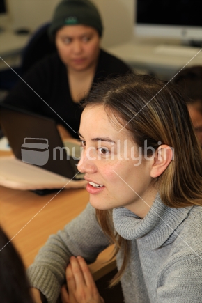 University student in learning lab - Maori female