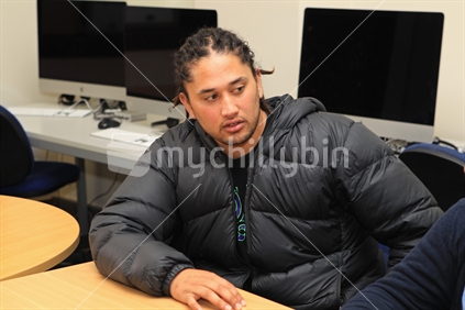 University student in learning lab - Maori male