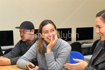 Maori university students in IT classroom