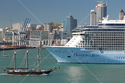Cruise liner and Spirit of New Zealand - Auckland CBD backdrop