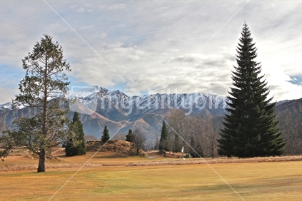 Golf course in mountain setting, New Zealand