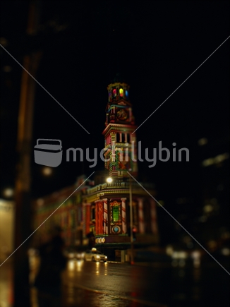 Auckland Town Hall at night, light projection