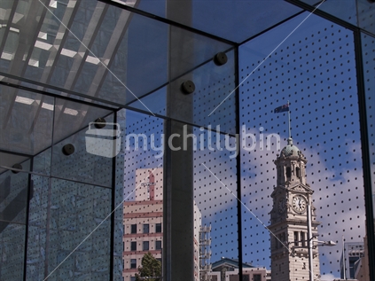 Auckland Town Hall - with perspective lines; x-y-z graph, (distant focus)