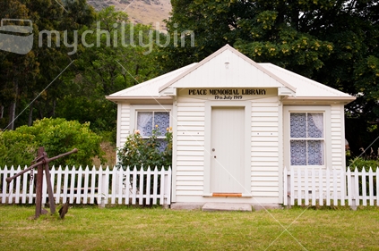 Tiny Peace Memorial Library in use since July 19, 1919, Akaroa, South Island
