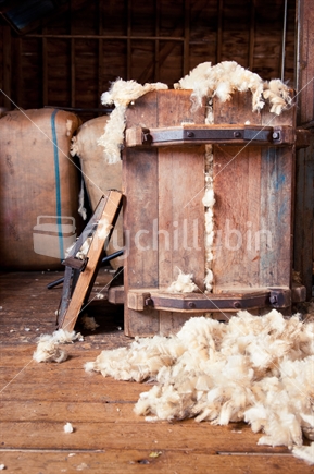 Old Wooden Wool Press, In Process of Being Filled
