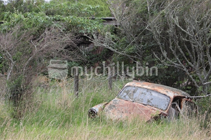 Old abandoned car in paddock