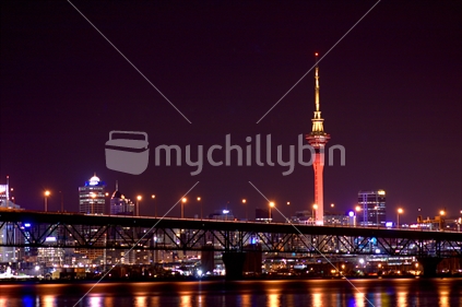 A night view of Auckland from across the harbour