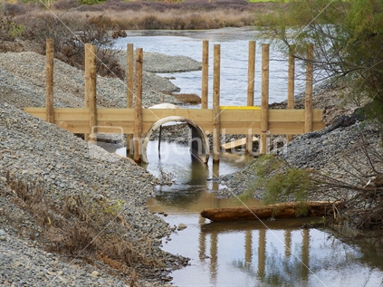 A new footbridge under construction at Haumoana, Hawke's Bay following storm damage