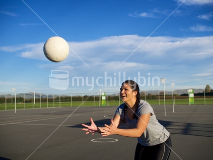 Young Maori woman practices netball at the Hawke's Bay Sports Park