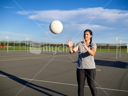 Young Maori woman practices netball at the Hawke's Bay Sports Park