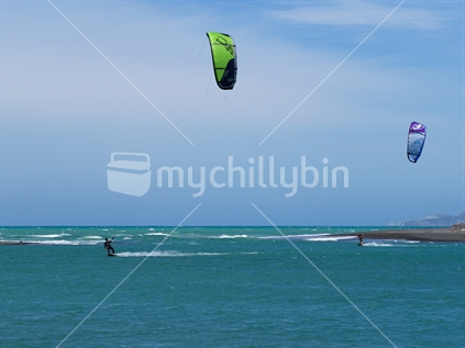 Kitesurfing on the estuary of the Ngaruroro River, Hawke's Bay