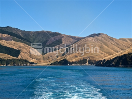 A view from the lake, leaving Queen Charlotte Sound.