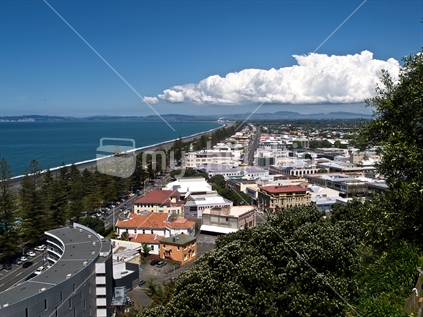 A view Marine Parade and the Central Business District of Napier City. 
