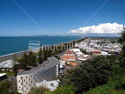 Wide angle view of Napier City and Cape Kidnappers