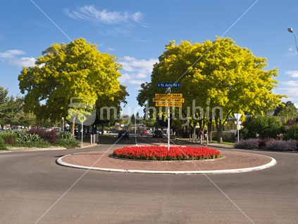 A roundabout on the ring road at Havelock North, New Zealand.