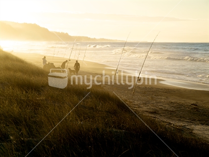 Surfcasters at Thornton Beach, Bay of Plenty