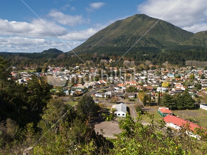 Looking across Kawerau township to Mount Putauaki (Mount Edgecombe), New Zealand