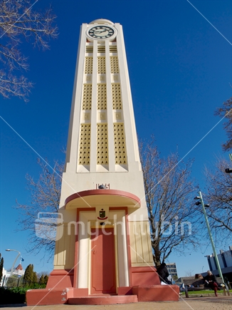 The clock tower in central Hastings, built in the Art Deco style in 1935.