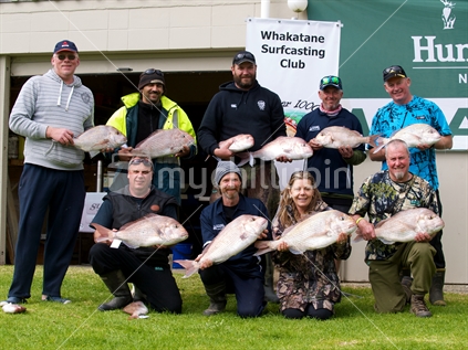 The winning snapper from a surfcasting contest held at Thornton Beach, Bay of Plenty