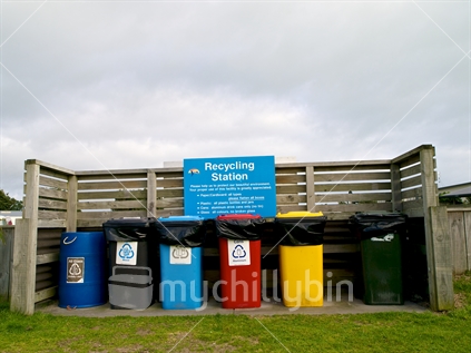 Recycling station at a motor camp in New Zealand