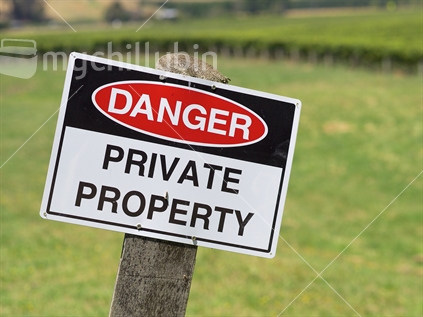 Danger sign for a rural property