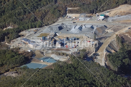 Aerial of Oceana Globe gold mine, near Reefton, Westland, New Zealand.
