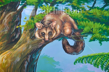 Painted possum in a tree