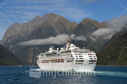 Luxury liner Dawn Princess as she enters Milford Sound on March 13, 2013