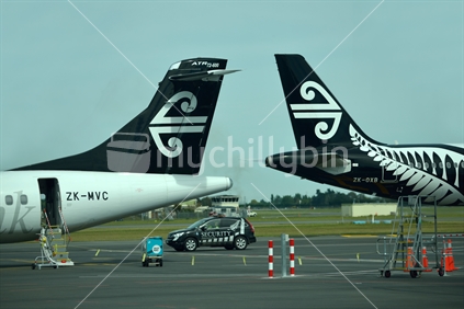 Air New Zealand aircraft wait at the domestic terminal of Christchurch Airport