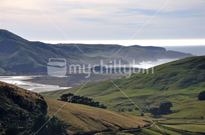 View of farms on Otago Peninsula near Dunedin, South Island