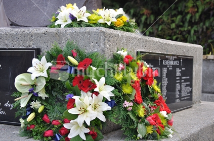 Wreaths laid to remember miners during the 150th Westland Anniversary Celebrations at Brunner Industrial Mine site, 2010, West Coast, South Island, New Zealand