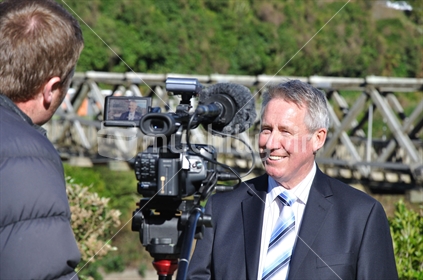 Media interview with West Coast Member of Parliament, Chris Auchinvole, at Brunner Industrial Mine site, 2010, West Coast,