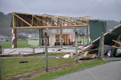 Aircraft hangars destroyed by Cyclone Ita, Greymouth, April 17, 2014