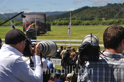 Media at the 2010 Memorial Service for 29 coal miners killed in the Pike River coal mine near Greymouth, West Coast.