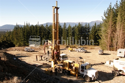 Drilling rig at work on the West Coast, South Island