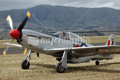 RAF P-51 Mustang waits to take off at Warbirds over Wanaka airshow, Central Otago, 2008