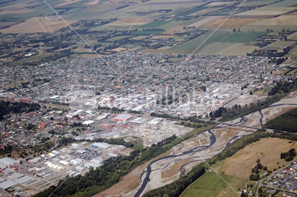 Aerial of Ashburton township, South Island, New Zealand.