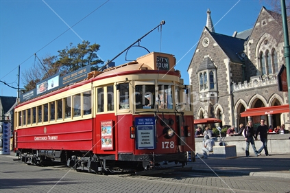 Tram at Arts Centre, Christchurch, New Zealand before the big earthquake