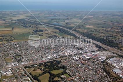 Aerial of Ashburton township, South Island, New Zealand.