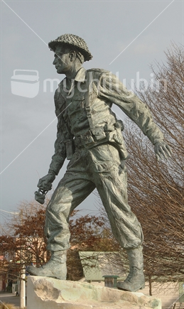 Statue of Charles Upham, NZ winner of Victoria Cross in WW2; Amberley, New Zealand
