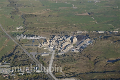 Aerial image of Westport region which includes the Holcim Cement Factory near Westport on the West Coast of the South Island