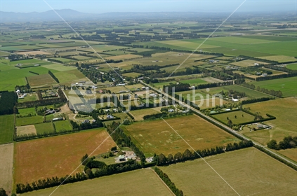 Aerial of small lifestyle blocks in Canterbury, South Island, New Zealand