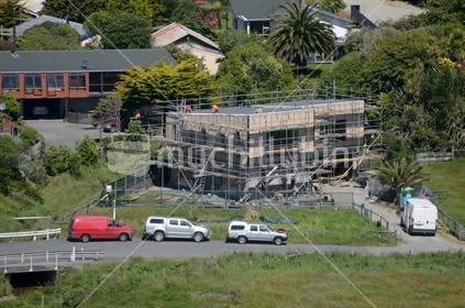 Builders at work on a private residence in Greymouth, West Coast