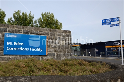 Signage for the entrance to Mt Eden prison in Auckland