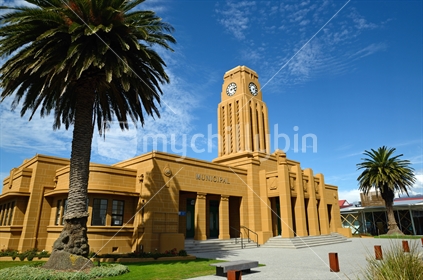 The iconic clock tower and council chambers building in Westport, West Coast, New Zealand